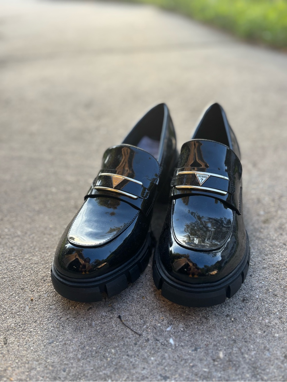 Guess Black Patent Leather Women's Loafers with Metal Accent